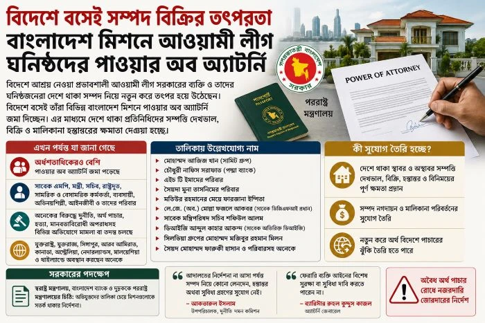 বিদেশে বসেই সম্পদ বিক্রির তৎপরতা, বাংলাদেশ মিশনে আওয়ামী লীগ ঘনিষ্ঠদের অর্ধশতাধিক পাওয়ার অব অ্যাটর্নি!